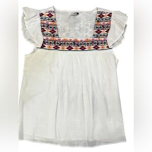 Embroidered White Blouse with Flutter Sleeves